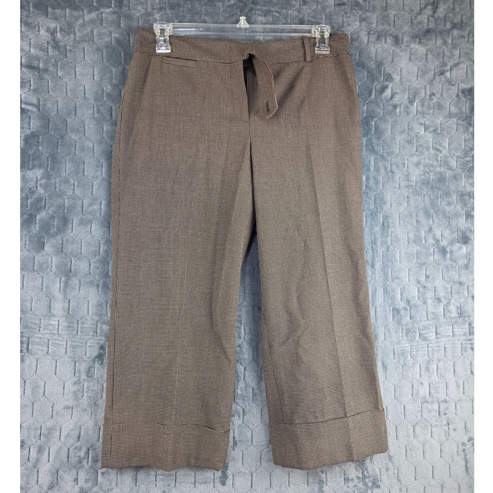 Ann Taylor Brown Micro Houndstooth Cropped‎ Wide Leg Cuffed Trousers Pants 10